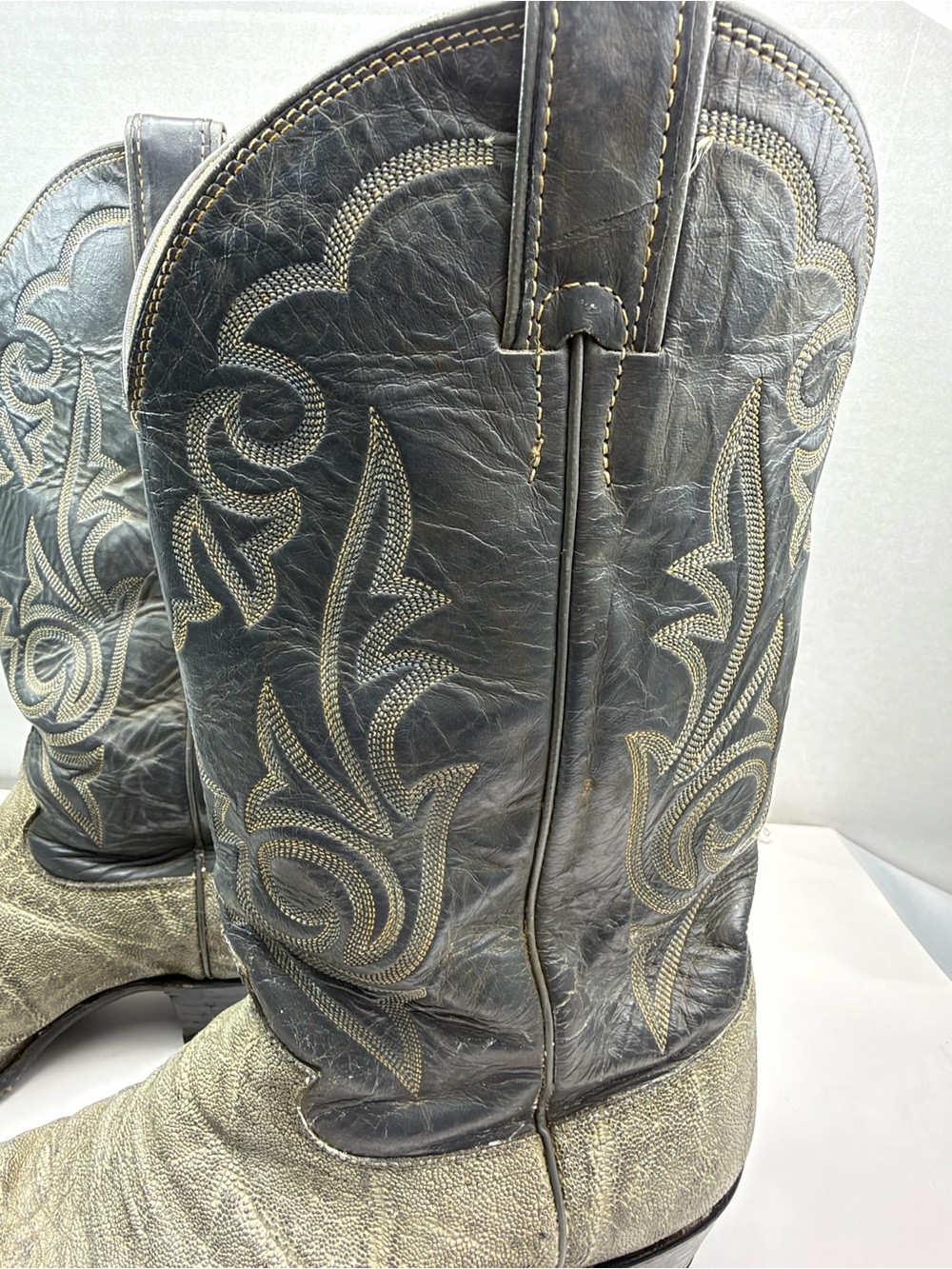 Justin Mens Western Cowboy Boots 8527 Grey Black Leather Elephant Print Size 10 - Picture 4 of 16